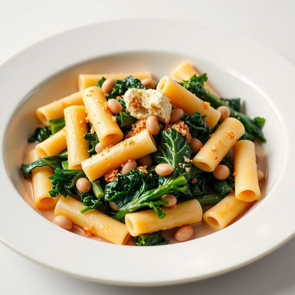 Creamy White Bean & Kale Rigatoni with Garlic Breadcrumb Topping Creamy White Bean & Kale Rigatoni with Garlic Breadcrumb Topping