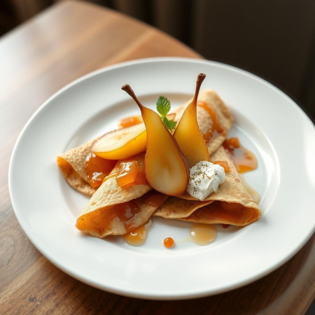 Buckwheat Crepes with Caramelized Pears and Honey Ricotta