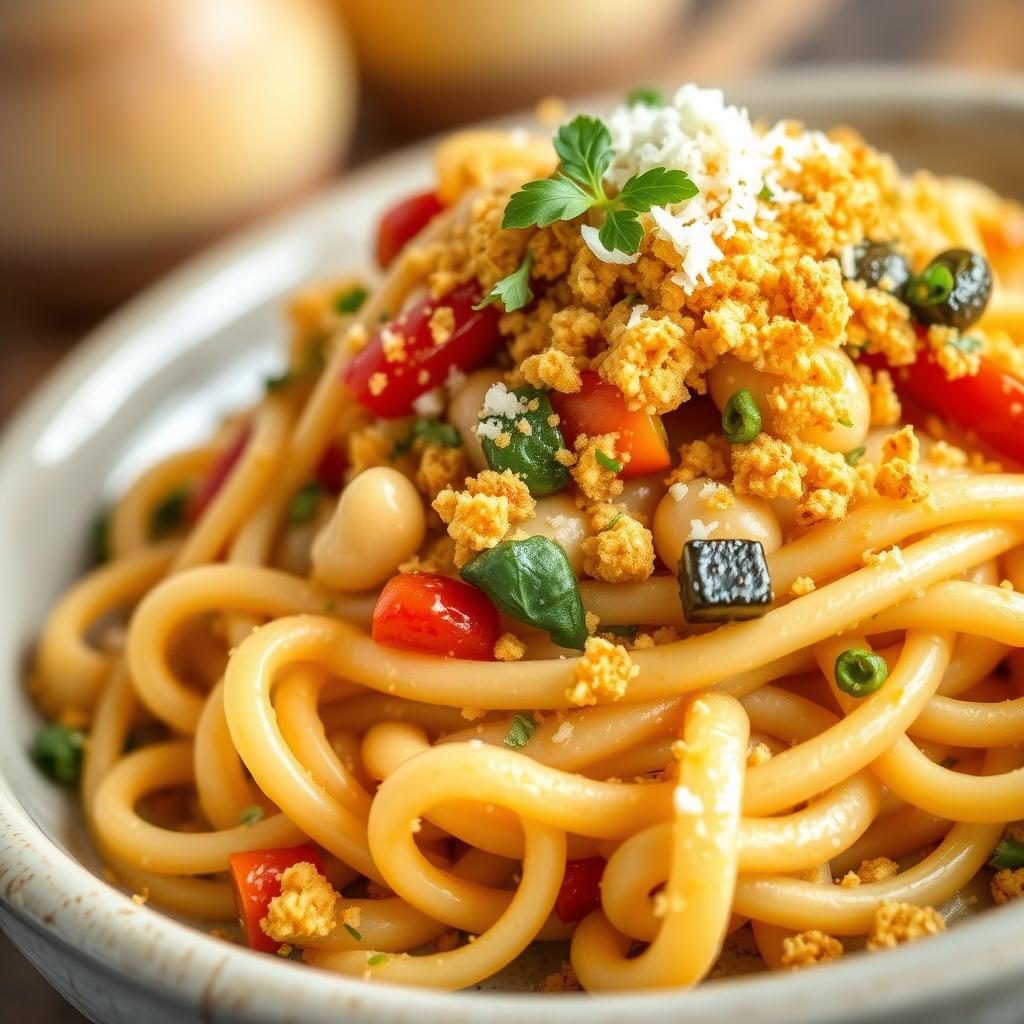 Vegetable and White Bean Pasta with Garlic Breadcrumbs Vegetable and White Bean Pasta with Garlic Breadcrumbs