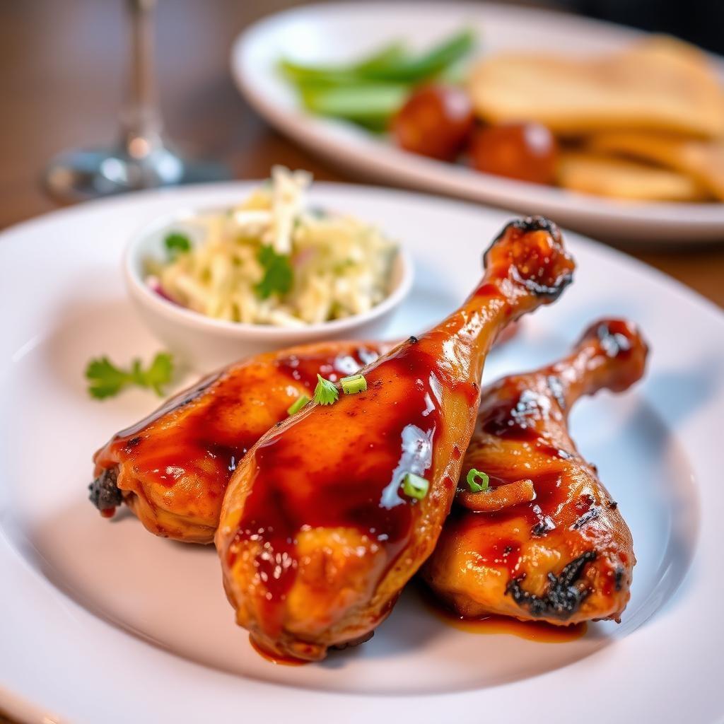 Air Fryer BBQ Glazed Chicken Drumsticks with Coleslaw Air Fryer BBQ Glazed Chicken Drumsticks with Coleslaw