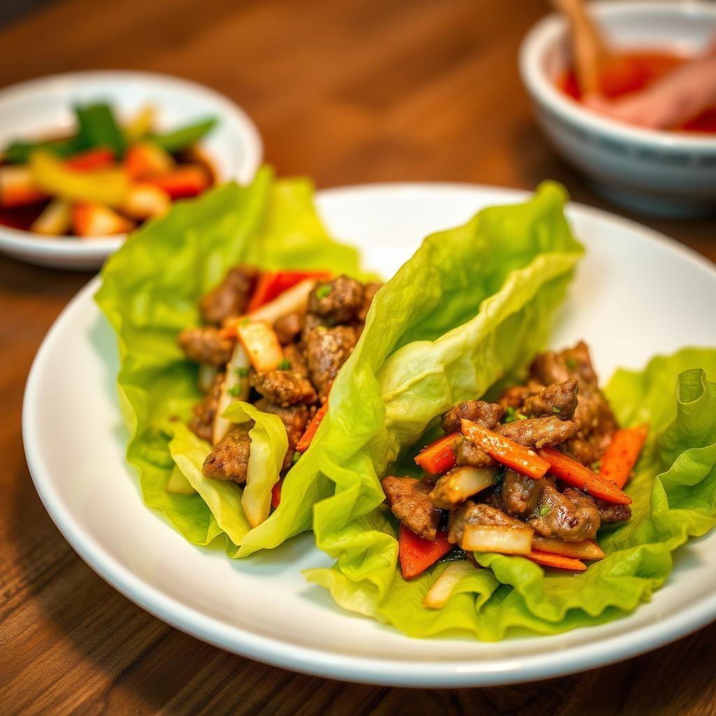 Korean-Style Beef Lettuce Wraps with Quick Pickled Vegetables Korean-Style Beef Lettuce Wraps with Quick Pickled Vegetables
