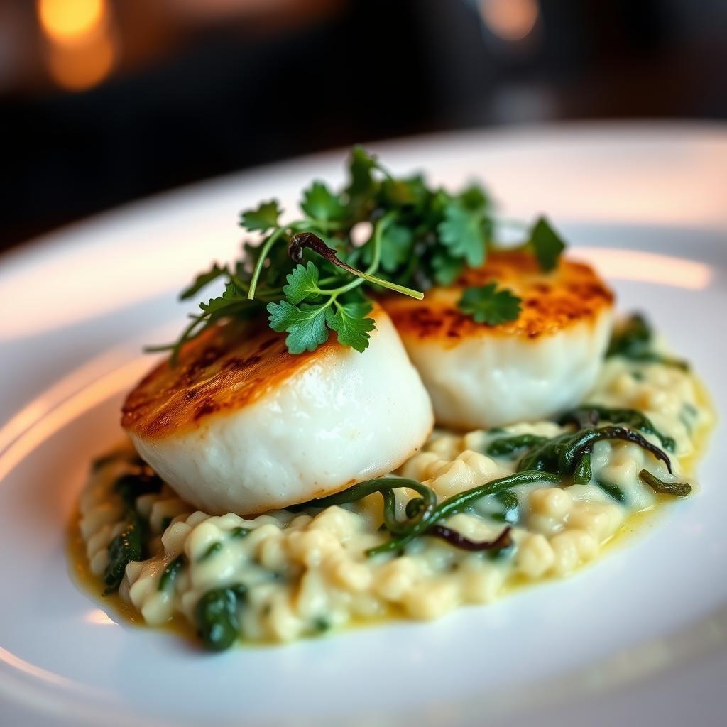 Seared Scallops with Citrus Risotto & Wilted Greens Seared Scallops with Citrus Risotto & Wilted Greens