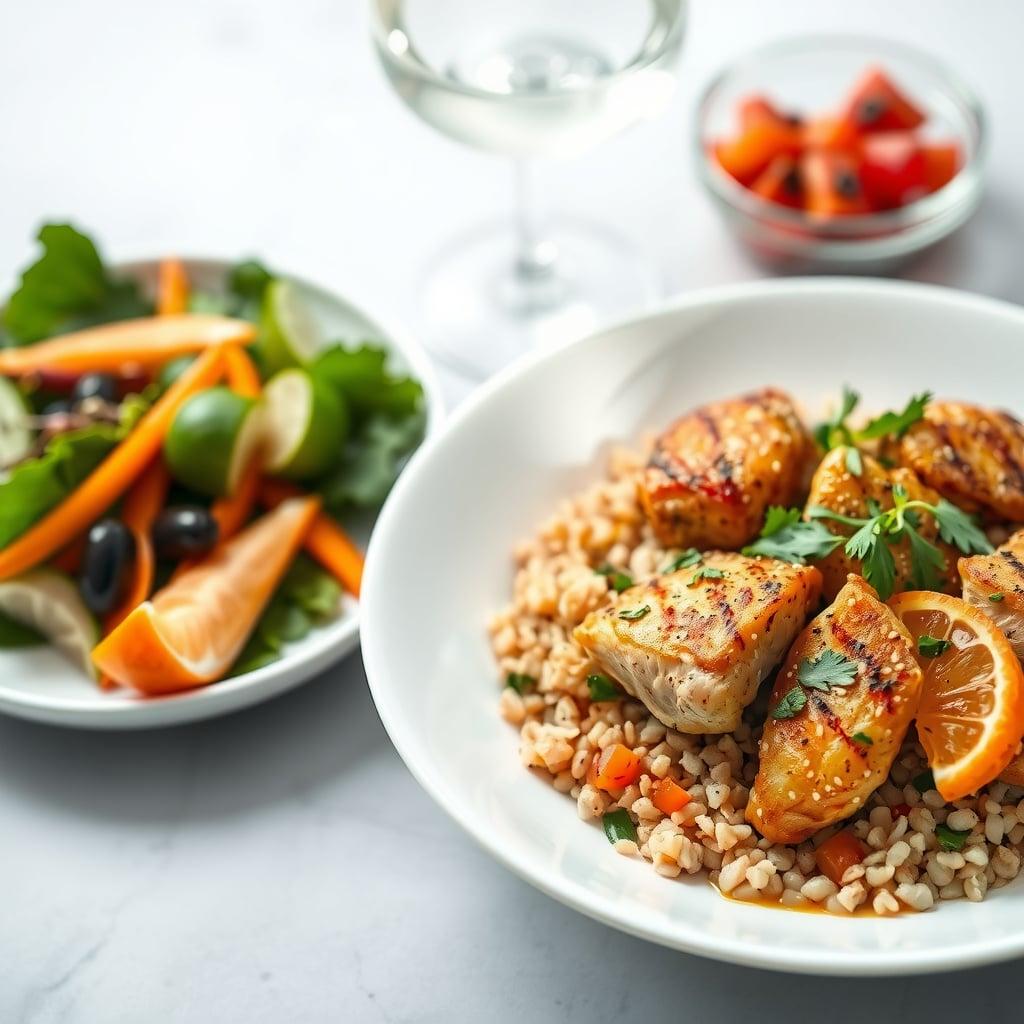 Citrus-Herb Marinated Chicken Grain Bowl with Quick-Pickled Vegetables Citrus-Herb Marinated Chicken Grain Bowl with Quick-Pickled Vegetables