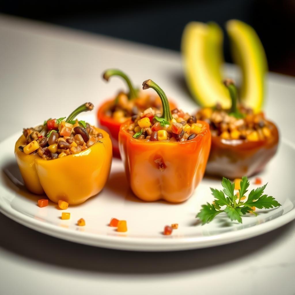 Stuffed Bell Peppers with Southwest Black Bean and Corn Filling Stuffed Bell Peppers with Southwest Black Bean and Corn Filling