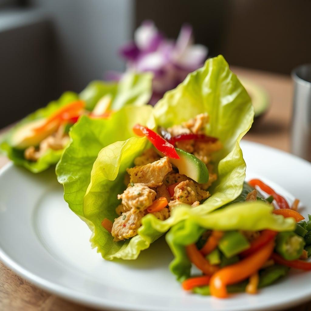 Zesty Turkey Lettuce Wraps with Avocado and Bell Peppers Zesty Turkey Lettuce Wraps with Avocado and Bell Peppers