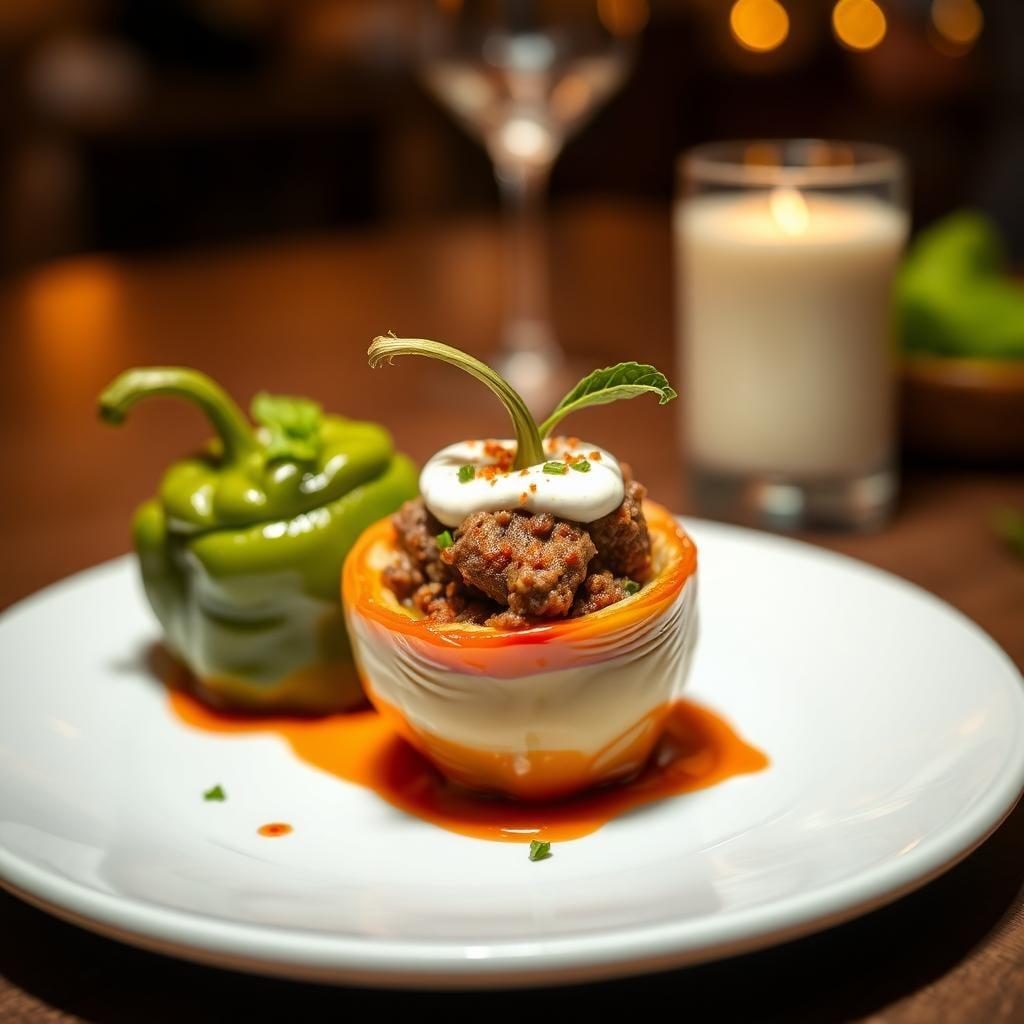 Stuffed Bell Peppers with Spiced Lamb and Mint Yogurt Sauce Stuffed Bell Peppers with Spiced Lamb and Mint Yogurt Sauce