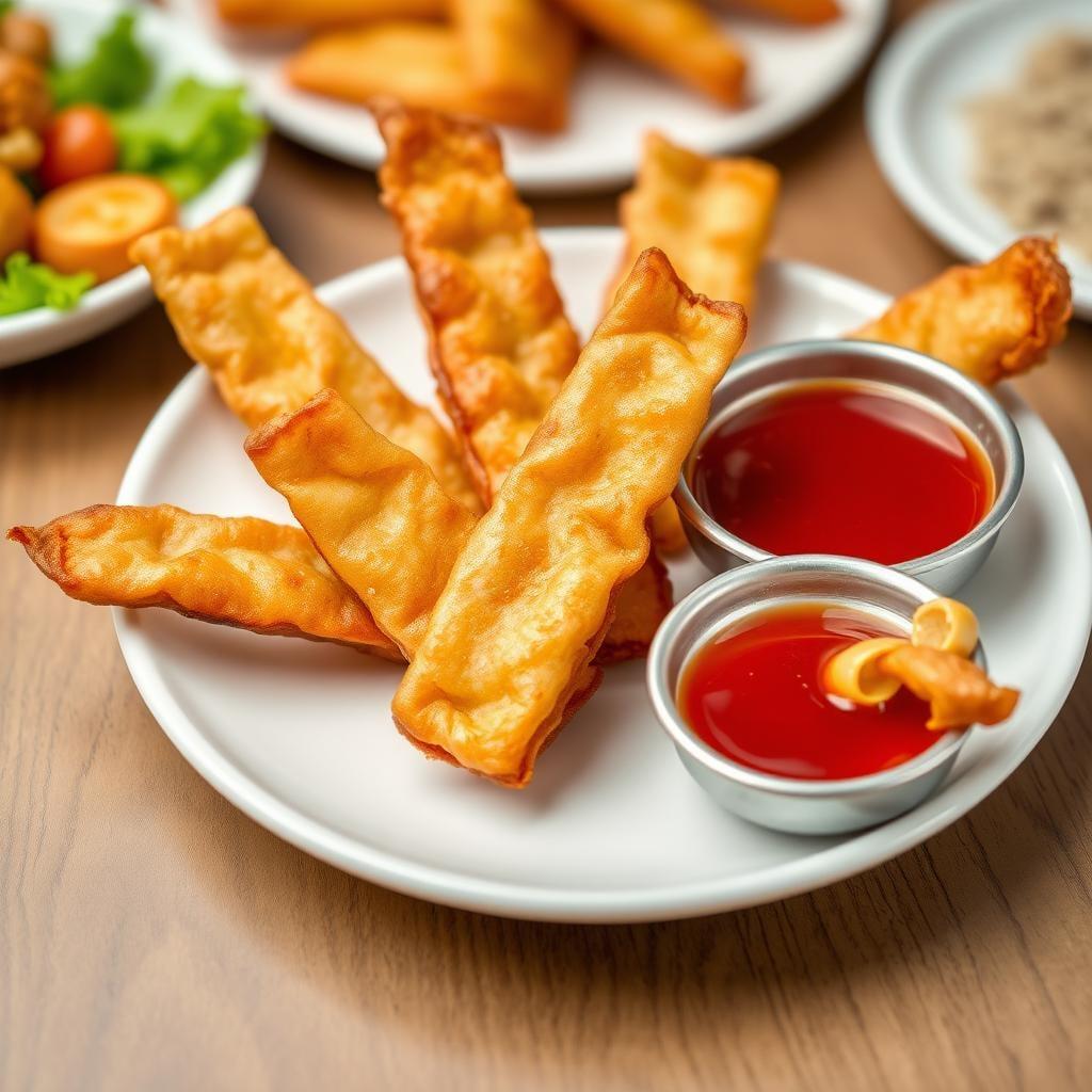 Crispy Wonton Strips with Sweet Dipping Sauce Crispy Wonton Strips with Sweet Dipping Sauce