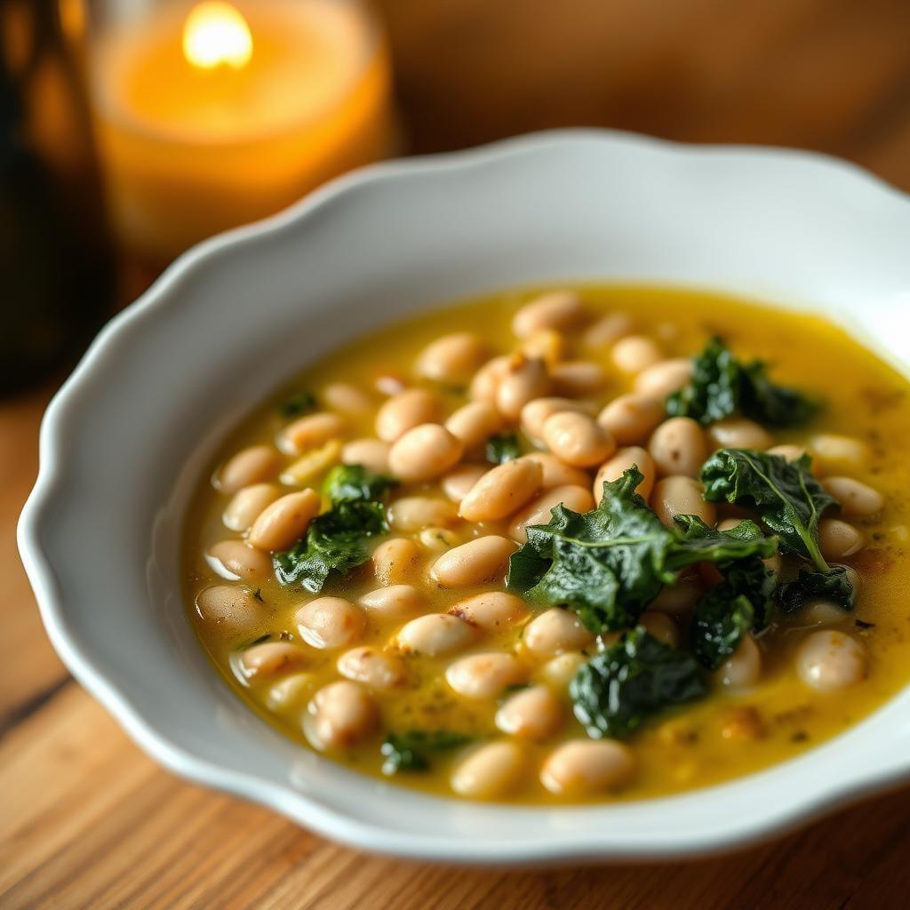 Tuscan White Bean & Kale Soup with Herb-Infused Olive Oil Tuscan White Bean & Kale Soup with Herb-Infused Olive Oil