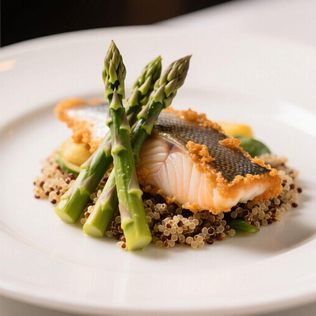 Crispy-Skin Trout with Blanched Asparagus and Quinoa Crispy-Skin Trout with Blanched Asparagus and Quinoa