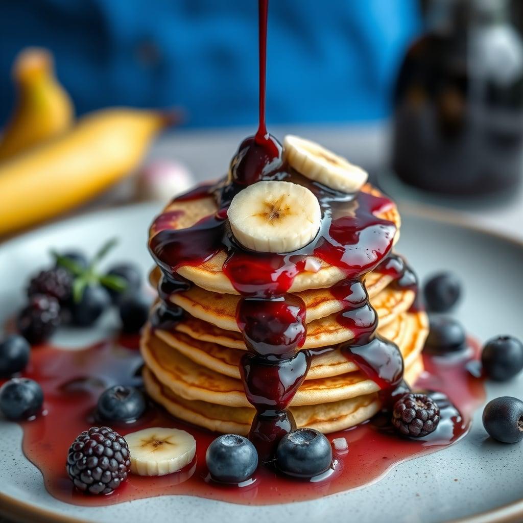 Banana-Protein Pancakes with Warm Blueberry Compote