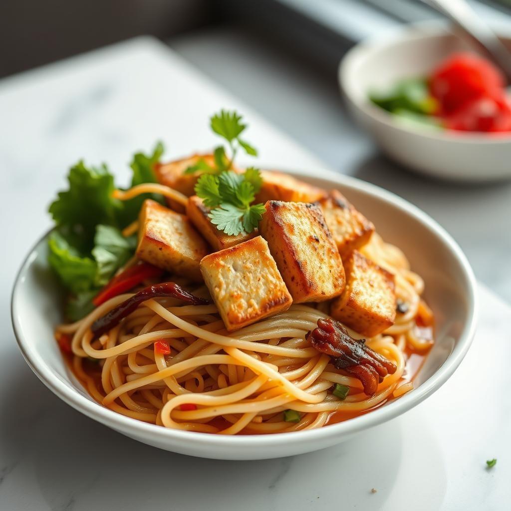 Asian-Inspired Sesame Noodle Bowl with Seared Tofu