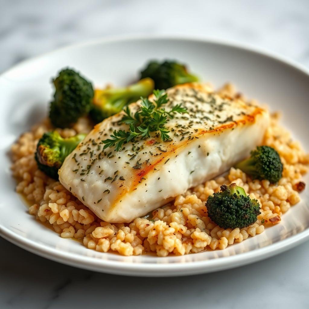 Lemon-Herb Baked Cod with Roasted Broccoli and Cauliflower Rice Lemon-Herb Baked Cod with Roasted Broccoli and Cauliflower Rice