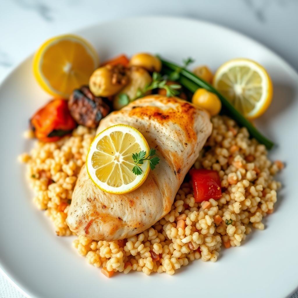 Mediterranean Lemon Chicken with Roasted Vegetable Couscous Mediterranean Lemon Chicken with Roasted Vegetable Couscous