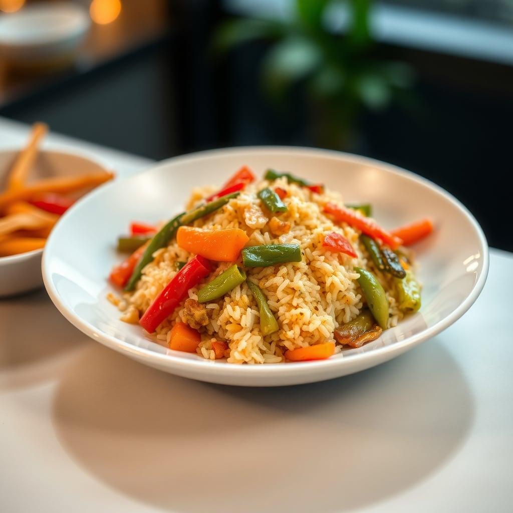 Garlic-Ginger Stir-Fried Rice with Seasonal Vegetables Garlic-Ginger Stir-Fried Rice with Seasonal Vegetables