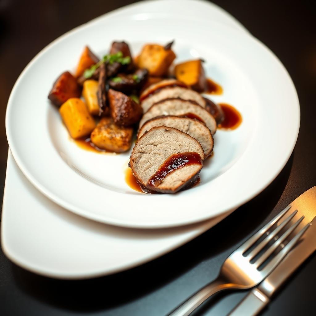 Balsamic Glazed Pork Tenderloin with Roasted Root Vegetables