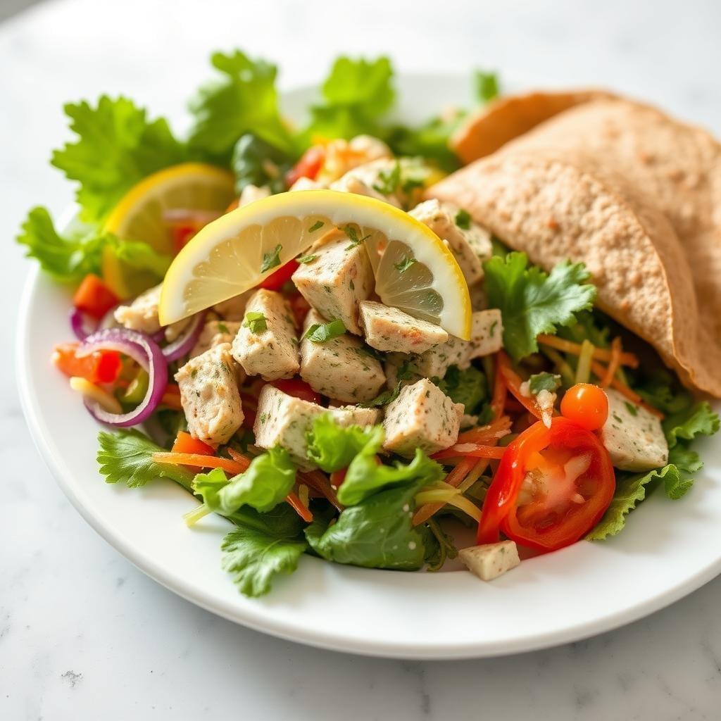 Lemon-Herb Tuna Salad with Crisp Vegetables & Whole Grain Wrap Lemon-Herb Tuna Salad with Crisp Vegetables & Whole Grain Wrap