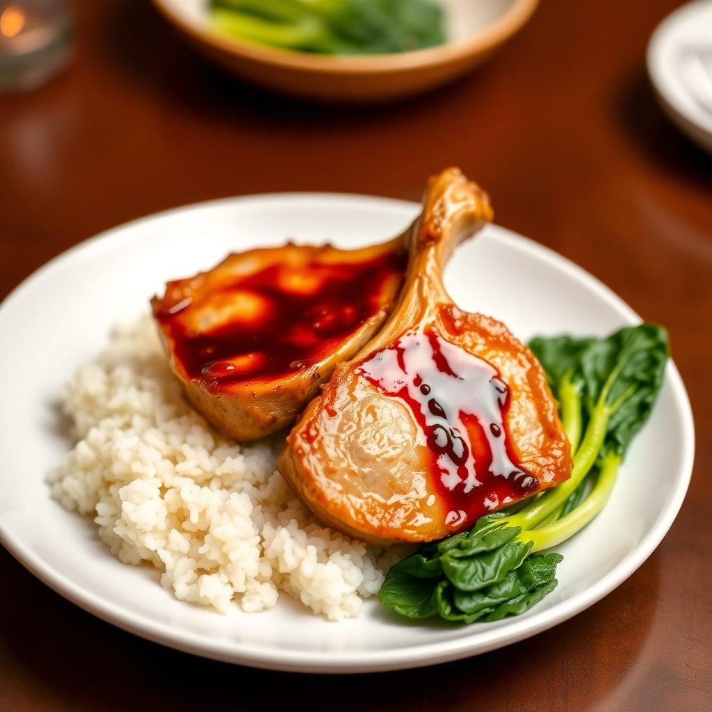 Ginger-Soy Glazed Pork Chops with White Rice and Bok Choy Ginger-Soy Glazed Pork Chops with White Rice and Bok Choy