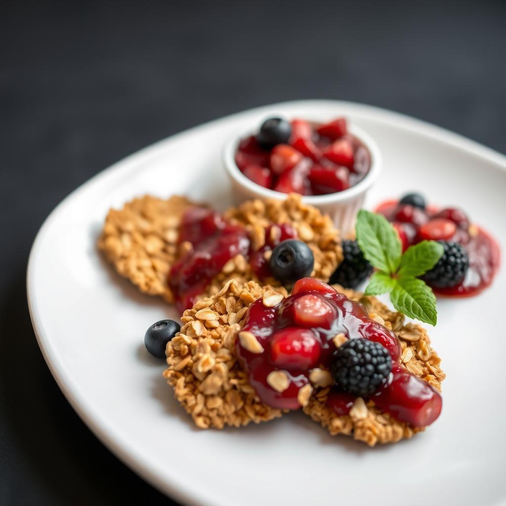 Fruit & Nut Granola Crisps with Fresh Berry Compote Fruit & Nut Granola Crisps with Fresh Berry Compote