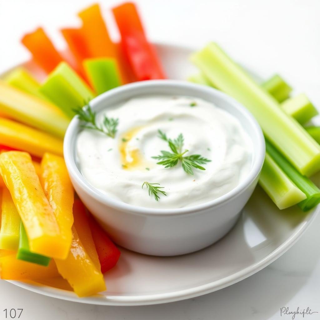 Greek Yogurt Veggie Dip with Bell Pepper and Celery Sticks Greek Yogurt Veggie Dip with Bell Pepper and Celery Sticks