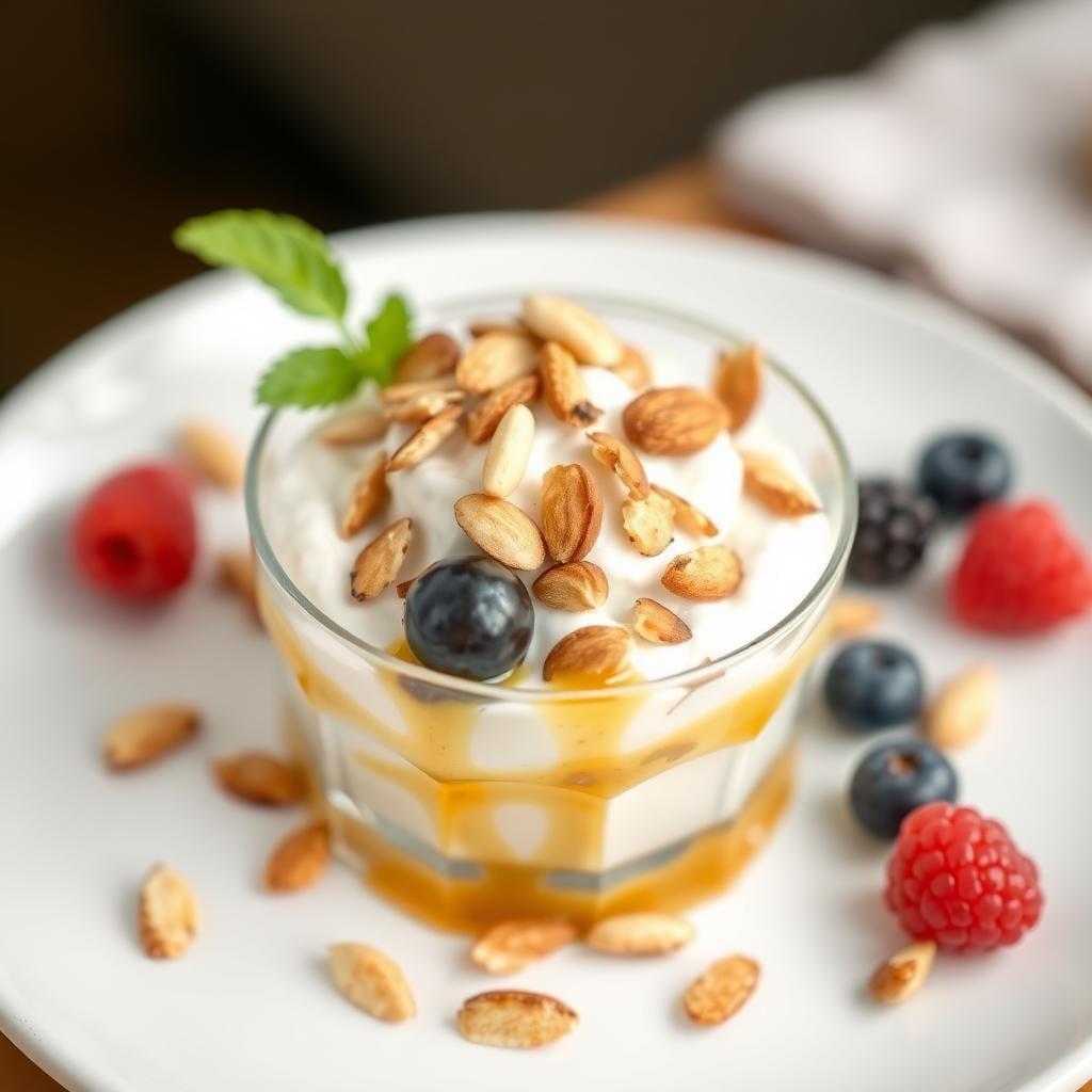 Honey Vanilla Greek Yogurt with Toasted Almonds & Berries Honey Vanilla Greek Yogurt with Toasted Almonds & Berries