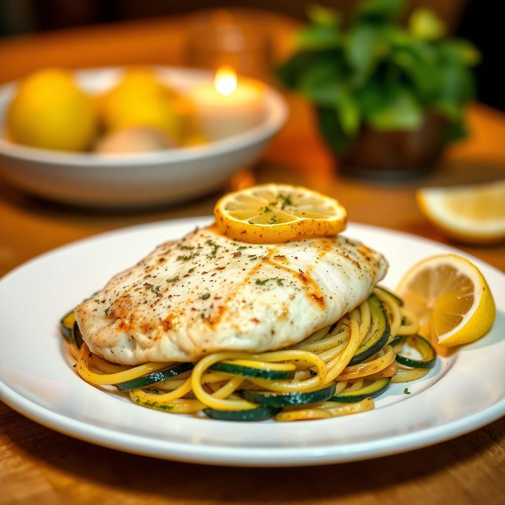 Lemon-Herb Chicken Piccata with Roasted Zucchini Noodles Lemon-Herb Chicken Piccata with Roasted Zucchini Noodles