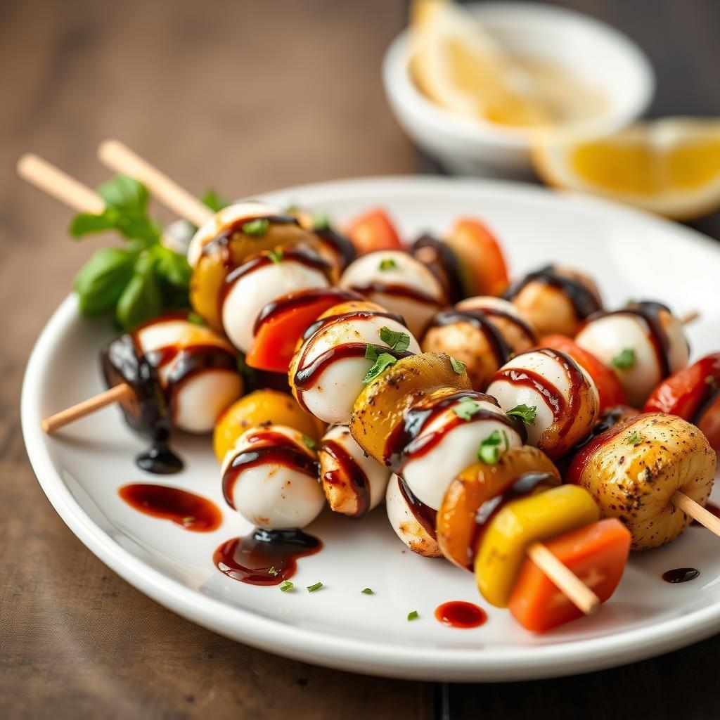 Balsamic Glazed Vegetable and Mozzarella Skewers