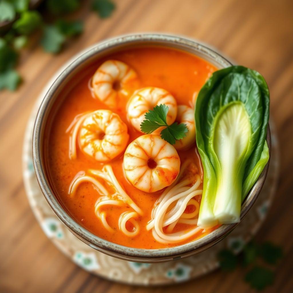 Rich Coconut Red Curry with Shrimp, Rice Noodles, and Baby Bok Choy Rich Coconut Red Curry with Shrimp, Rice Noodles, and Baby Bok Choy