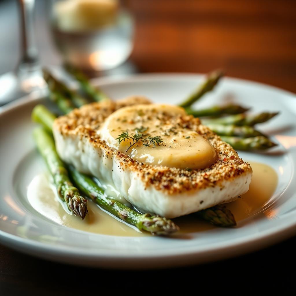 Herb-Crusted Cod with Lemon Butter Sauce & Asparagus Herb-Crusted Cod with Lemon Butter Sauce & Asparagus