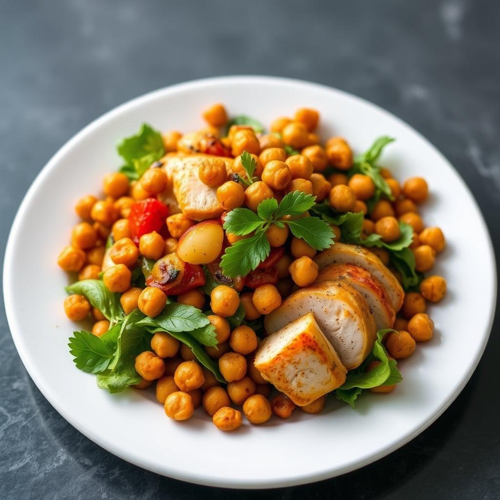 Harissa-Spiced Chicken Salad with Preserved Lemon Vinaigrette and Crispy Chickpeas Harissa-Spiced Chicken Salad with Preserved Lemon Vinaigrette and Crispy Chickpeas
