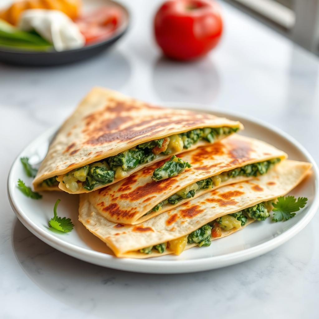 Cheesy Spinach Breakfast Quesadillas