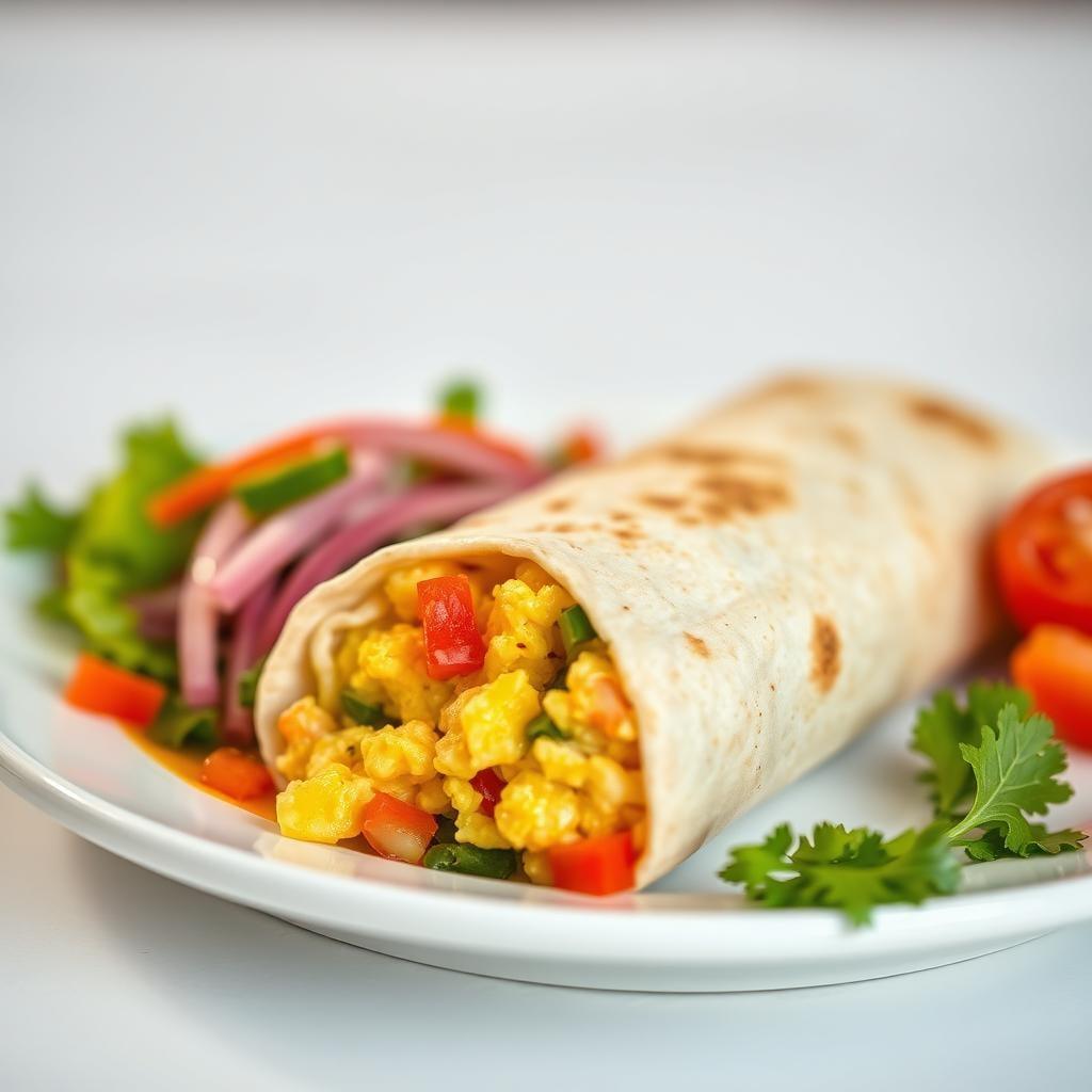 Breakfast Burrito with Scrambled Eggs and Vegetables