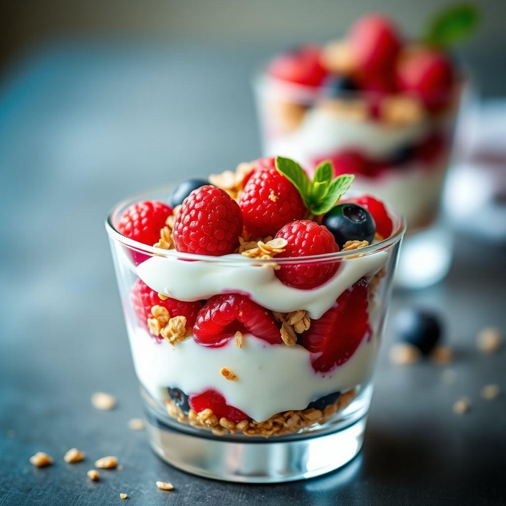 Greek Yogurt Parfait with Honey-Toasted Oats and Fresh Berries Greek Yogurt Parfait with Honey-Toasted Oats and Fresh Berries