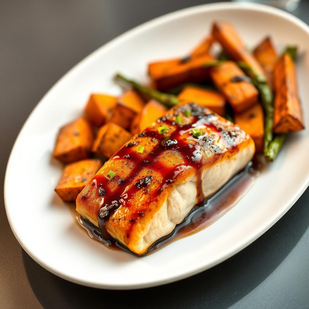Miso Glazed Salmon with Roasted Sweet Potatoes