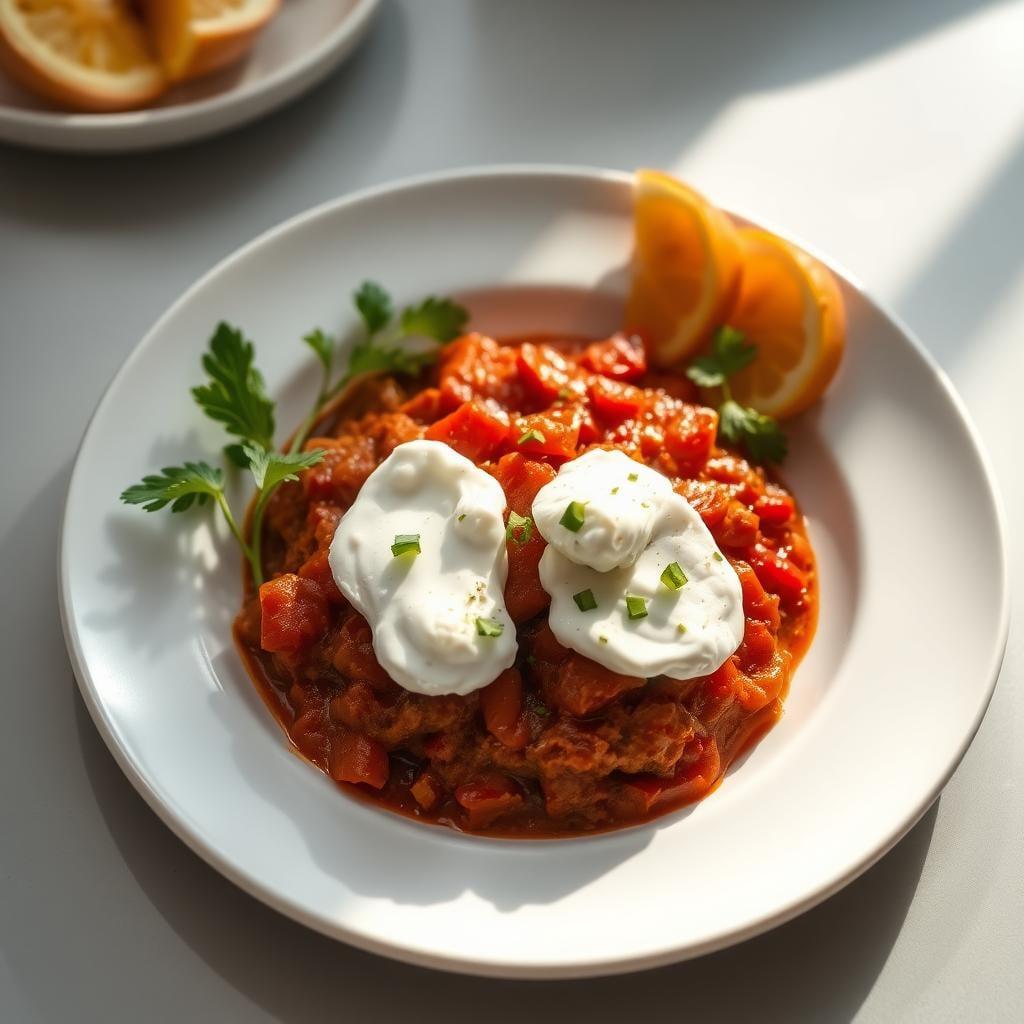 Shakshuka with Harissa-Spiced Tomato Sauce and Whipped Feta Shakshuka with Harissa-Spiced Tomato Sauce and Whipped Feta