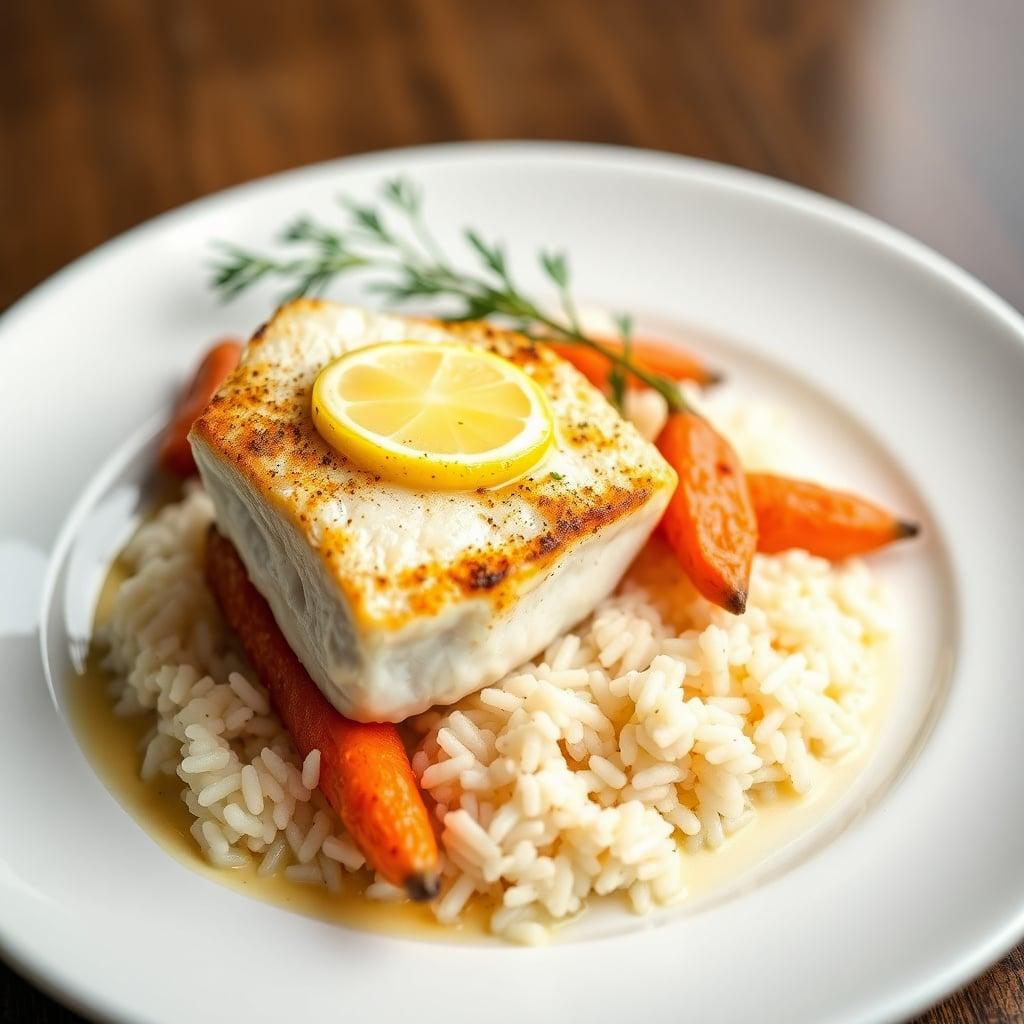 Simple Baked Cod with Lemon Butter, Roasted Carrots and Rice Simple Baked Cod with Lemon Butter, Roasted Carrots and Rice
