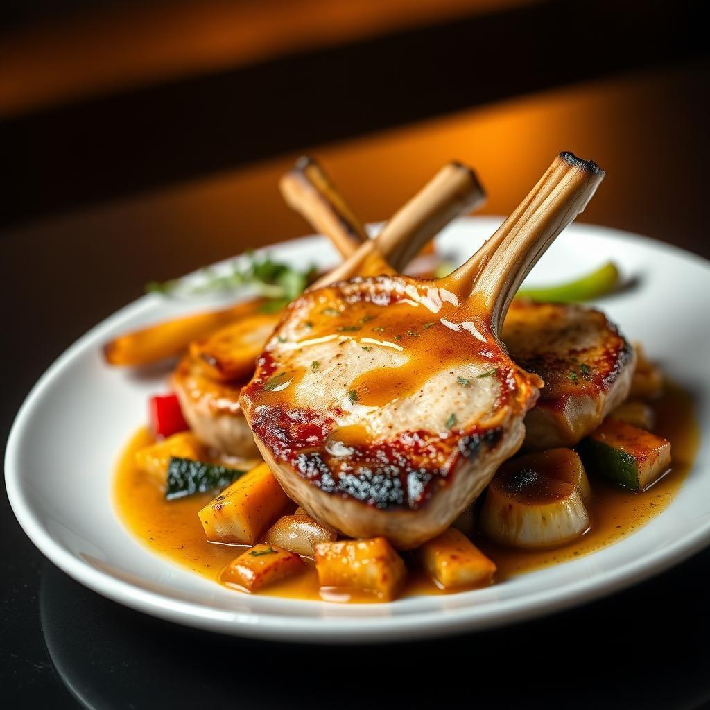 Skillet Honey Mustard Pork Chops with Roasted Vegetables Skillet Honey Mustard Pork Chops with Roasted Vegetables