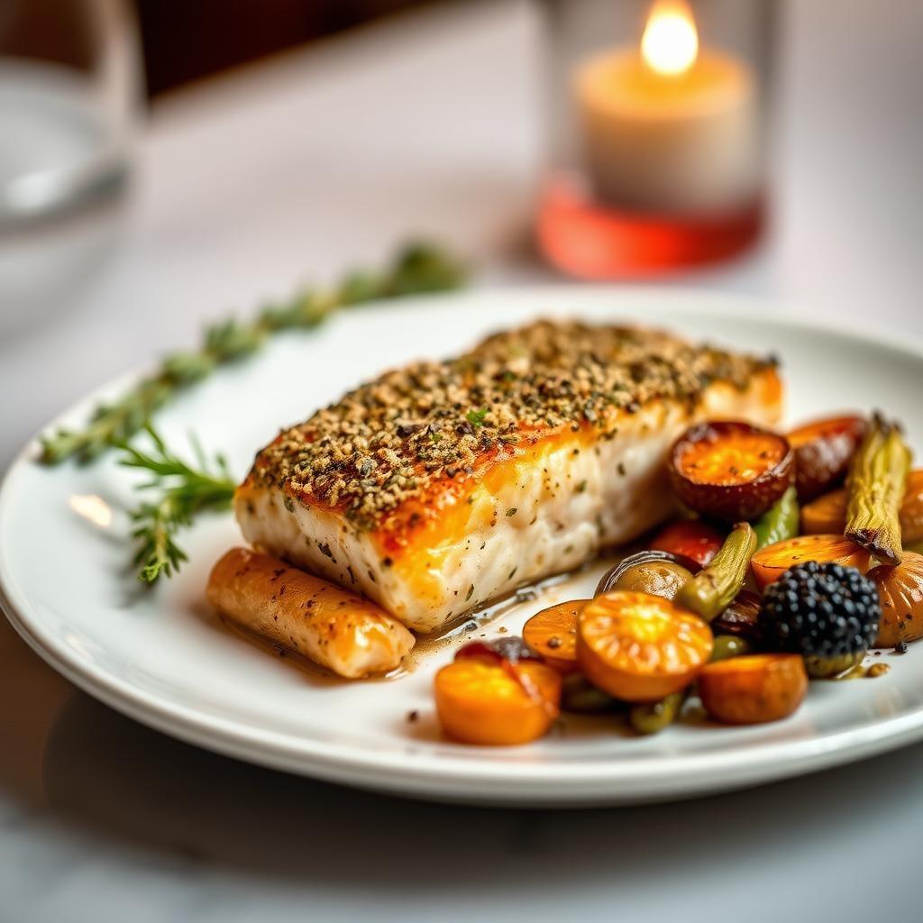 Herb-Crusted Baked Salmon with Roasted Vegetables Herb-Crusted Baked Salmon with Roasted Vegetables