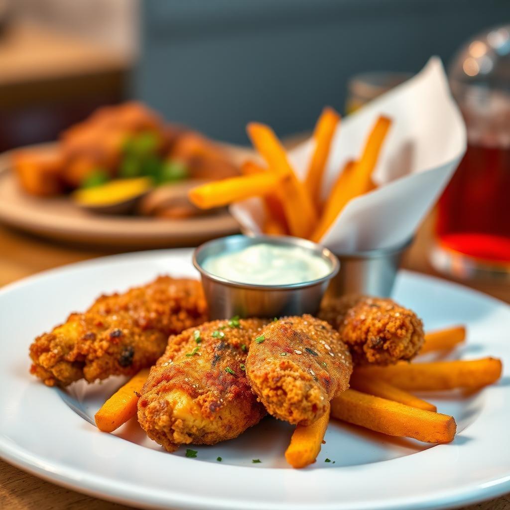 Crispy Baked Chicken Tenders with Sweet Potato Fries Crispy Baked Chicken Tenders with Sweet Potato Fries