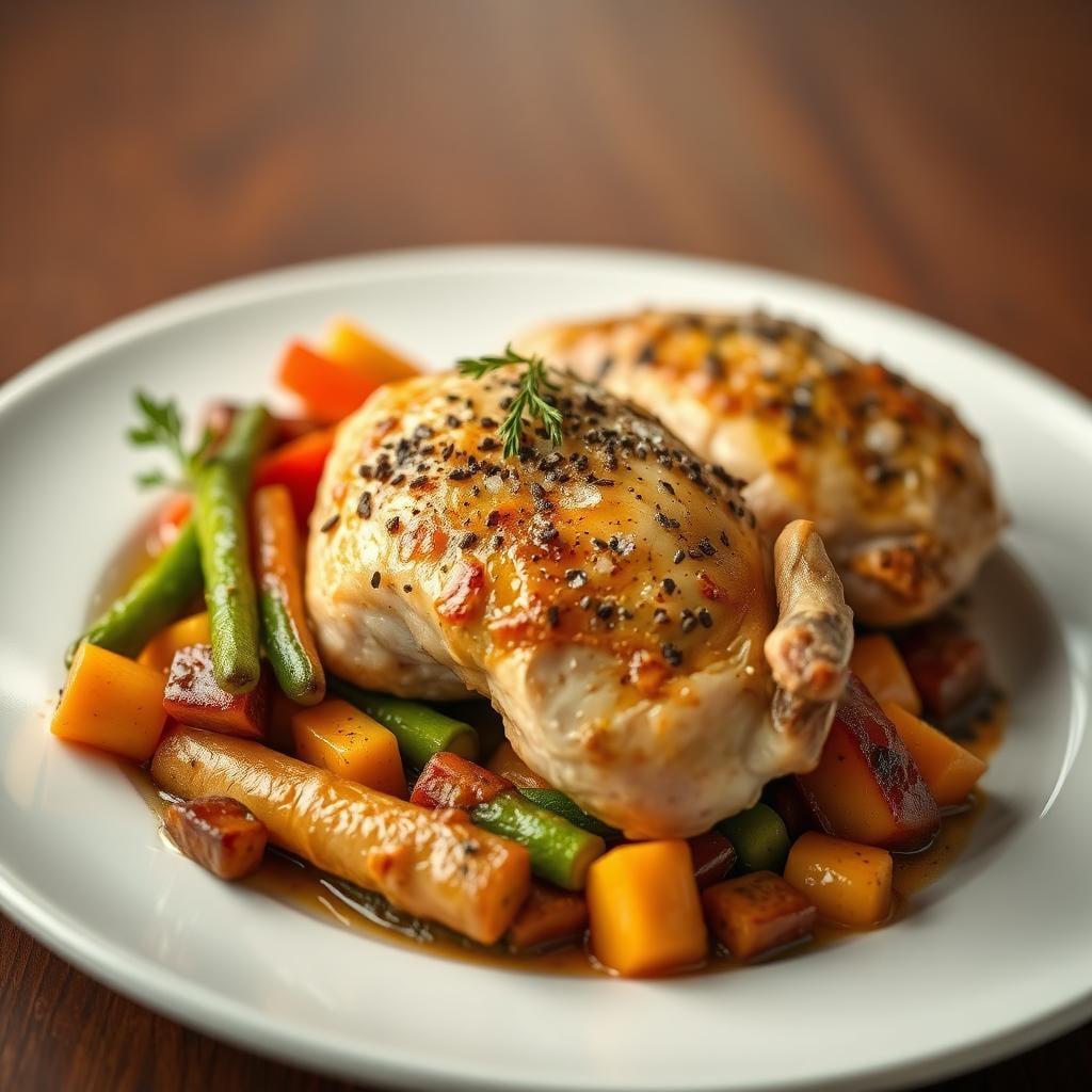 Herb-Roasted Chicken Thighs with Seasonal Vegetables Herb-Roasted Chicken Thighs with Seasonal Vegetables