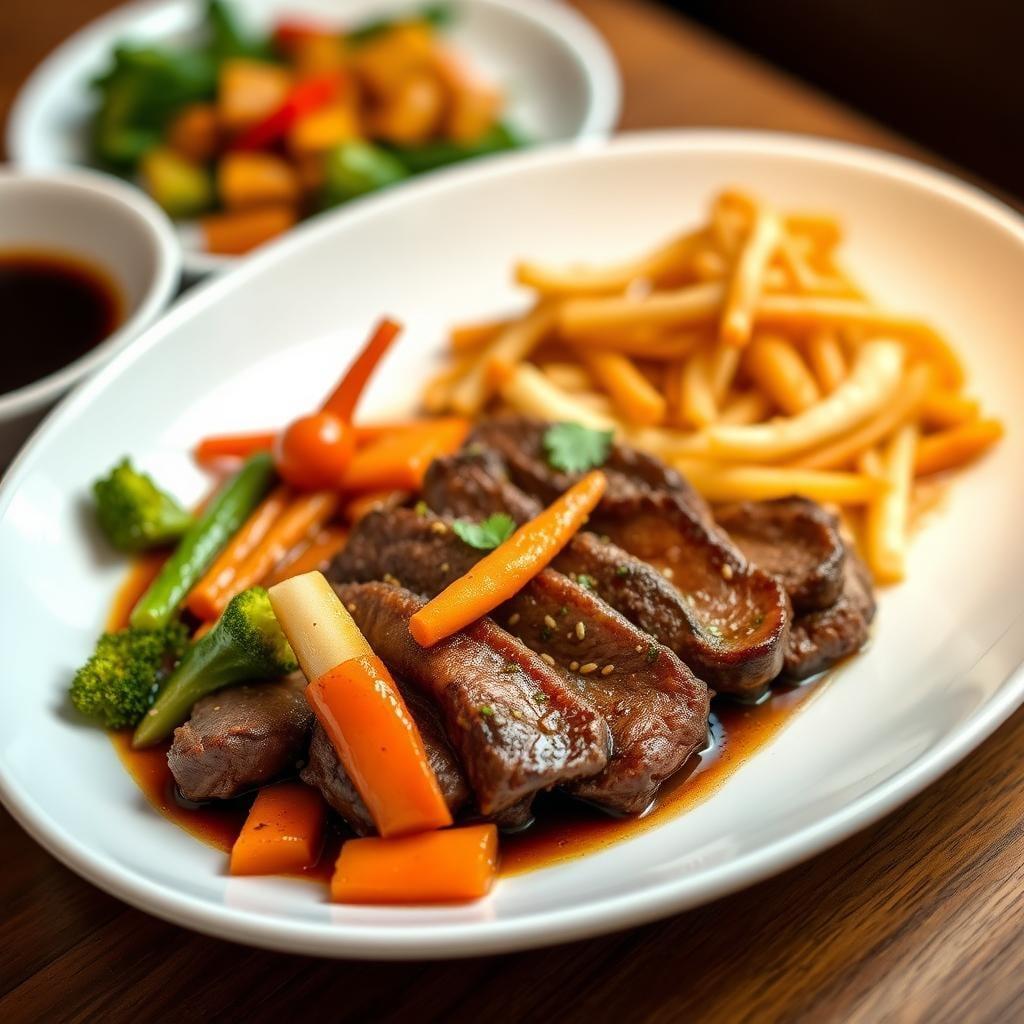 Asian-Inspired Sesame Steak with Stir-Fried Vegetables Asian-Inspired Sesame Steak with Stir-Fried Vegetables