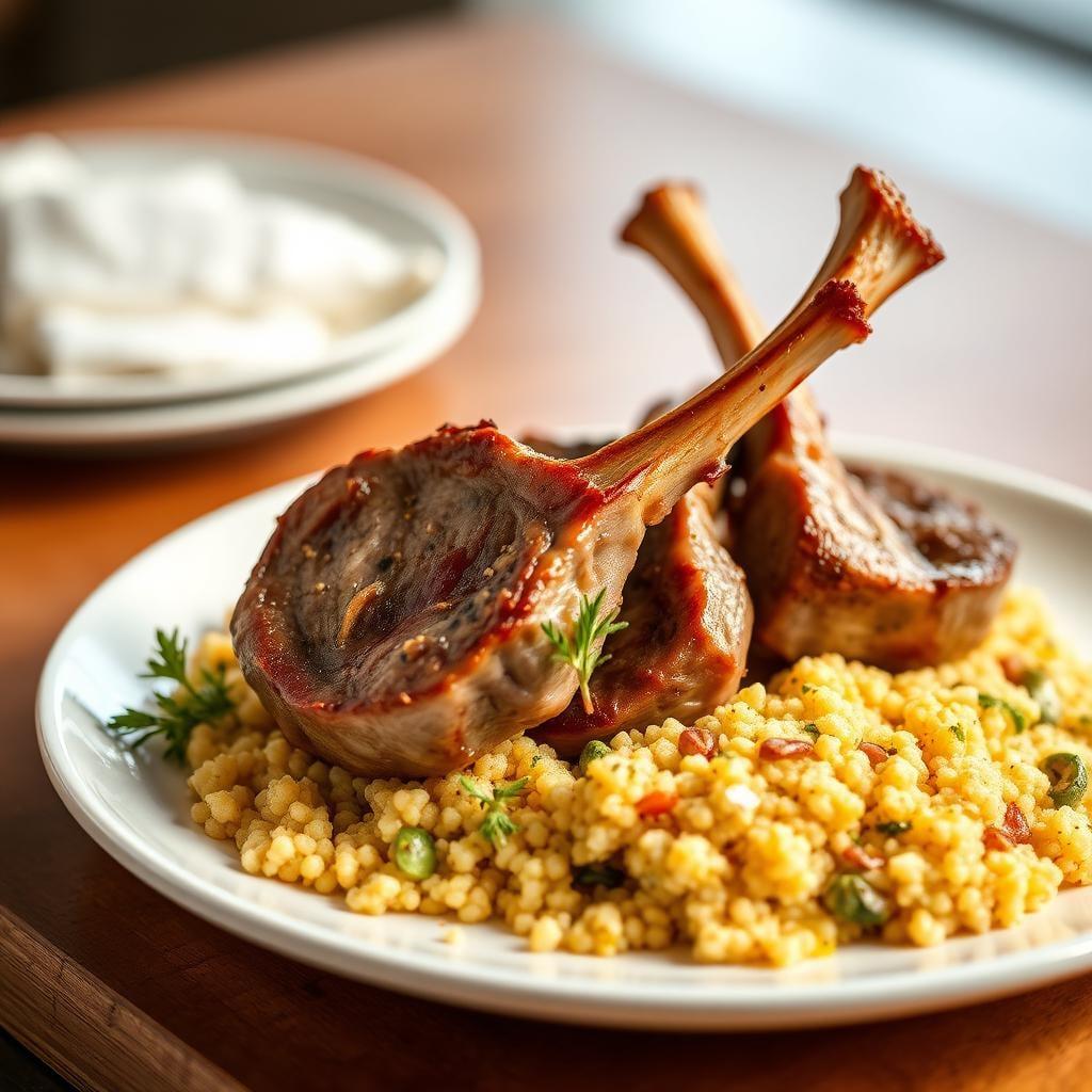 Garlic Rosemary Lamb Chops with Minted Couscous Garlic Rosemary Lamb Chops with Minted Couscous
