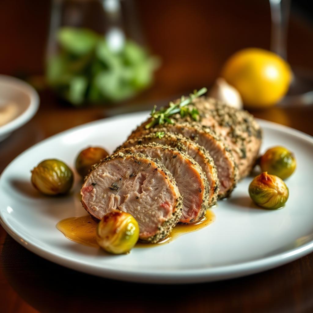 Herb-Crusted Pork Tenderloin with Roasted Brussels Sprouts Herb-Crusted Pork Tenderloin with Roasted Brussels Sprouts