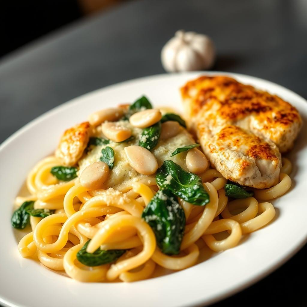 Creamy Garlic Parmesan Pasta with Spinach and Chicken Creamy Garlic Parmesan Pasta with Spinach and Chicken