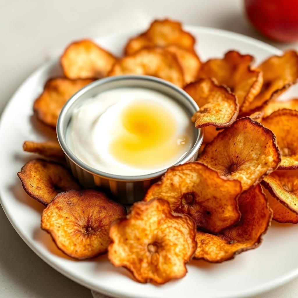 Baked Cinnamon Apple Chips with Honey Yogurt Dip