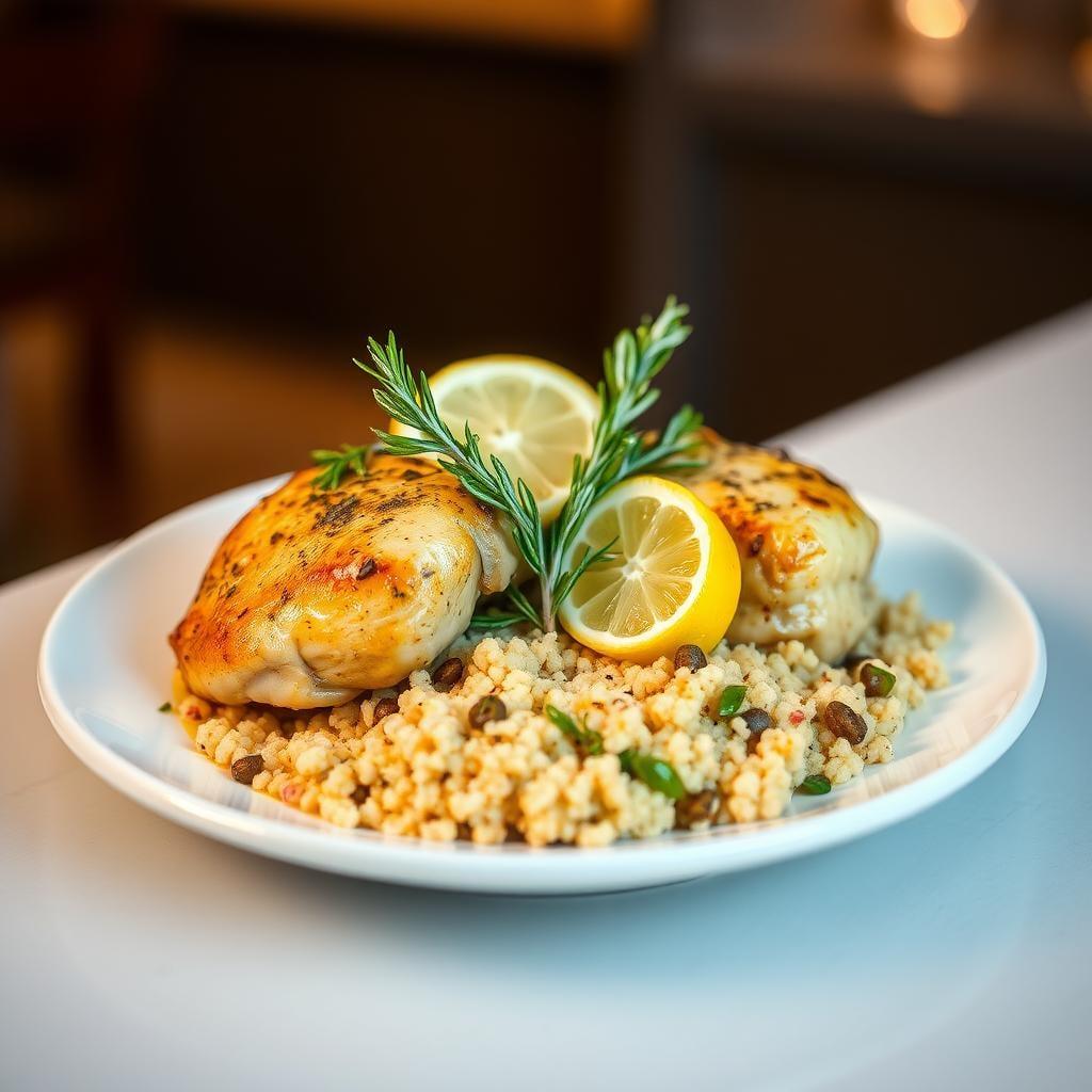 Lemon Herb Roasted Chicken Thighs with Mediterranean Couscous Lemon Herb Roasted Chicken Thighs with Mediterranean Couscous
