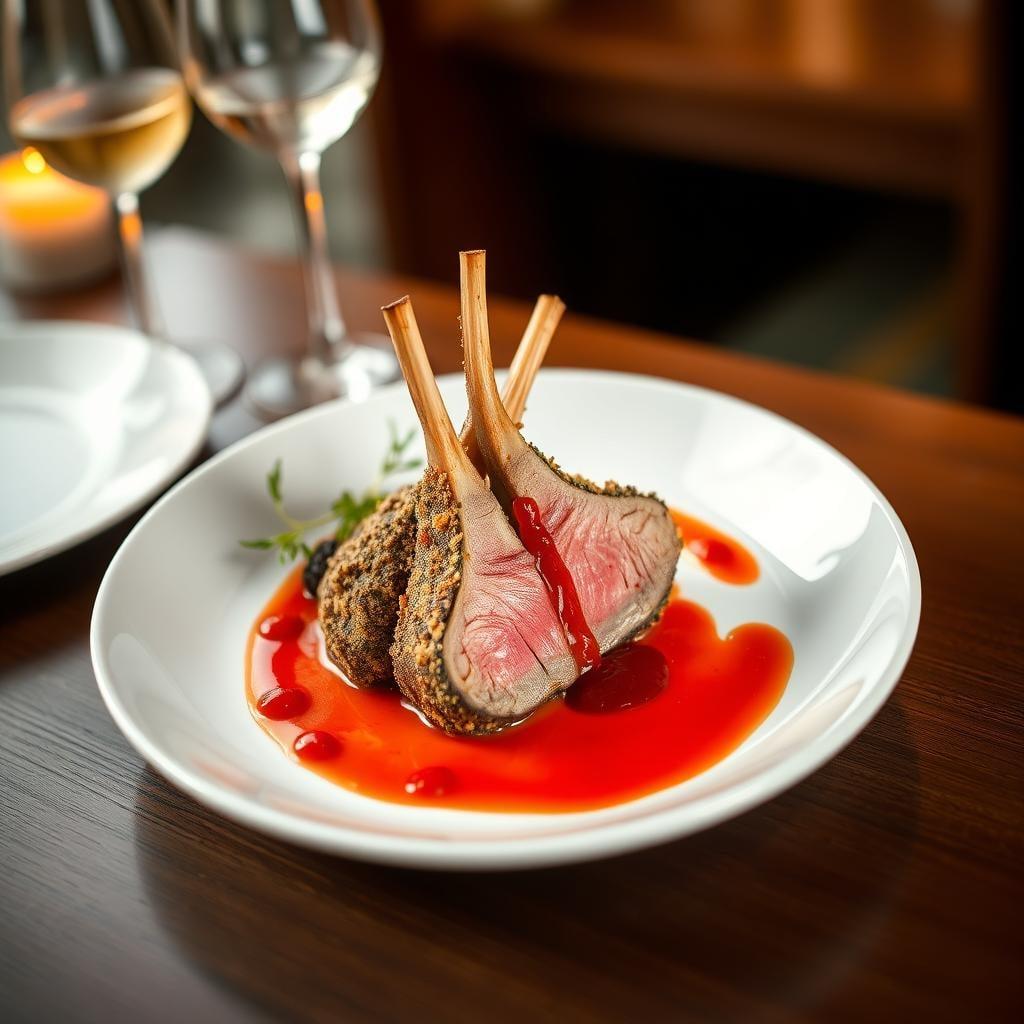 Herb-Crusted Rack of Lamb with Pomegranate Reduction Herb-Crusted Rack of Lamb with Pomegranate Reduction