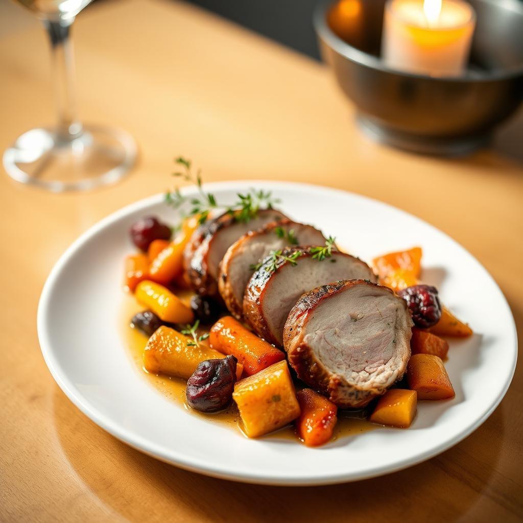 Herb-Roasted Pork Tenderloin with Caramelized Vegetables Herb-Roasted Pork Tenderloin with Caramelized Vegetables