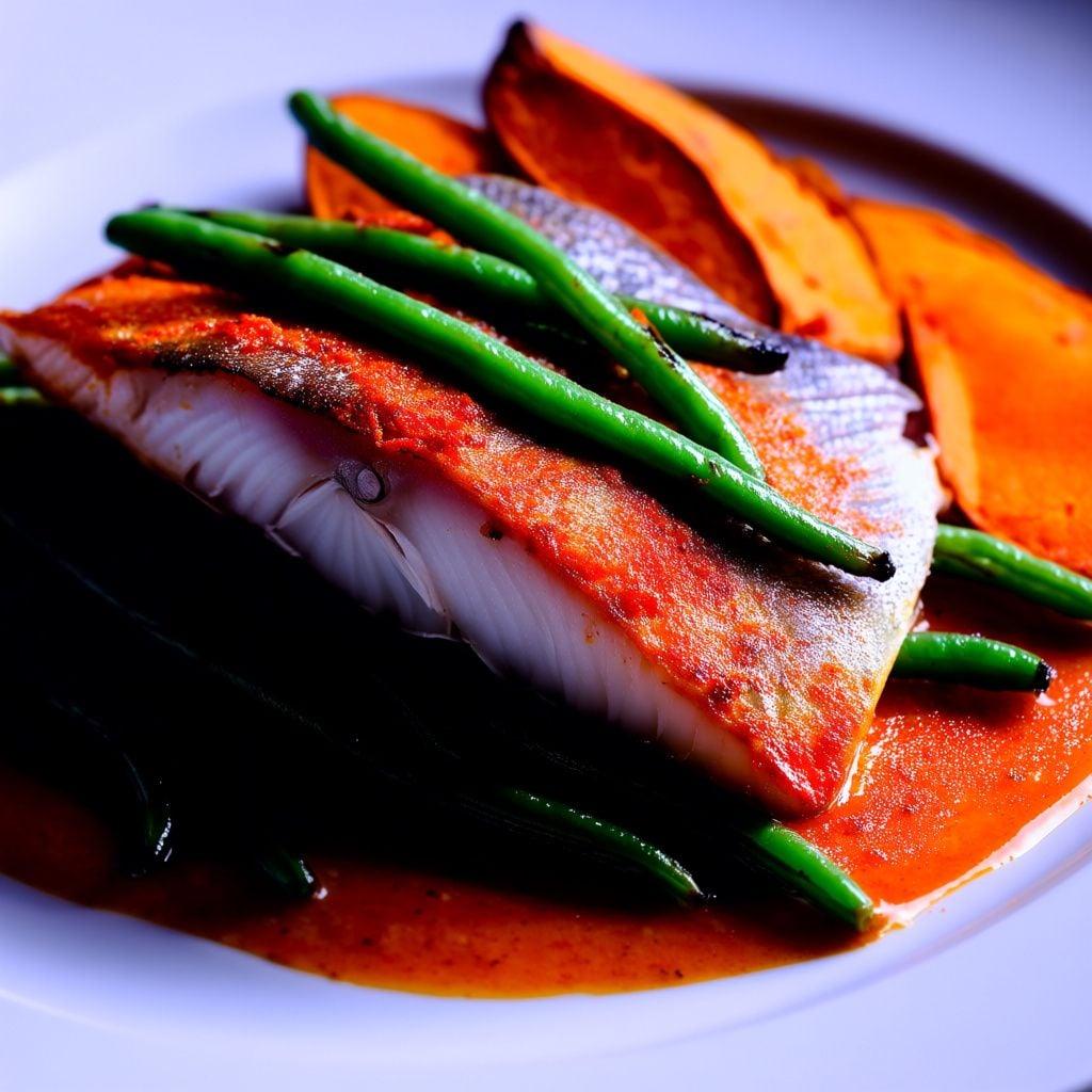 Peruvian-Spiced Mahi Mahi with Sweet Potato Wedges and Charred Green Beans Peruvian-Spiced Mahi Mahi with Sweet Potato Wedges and Charred Green Beans
