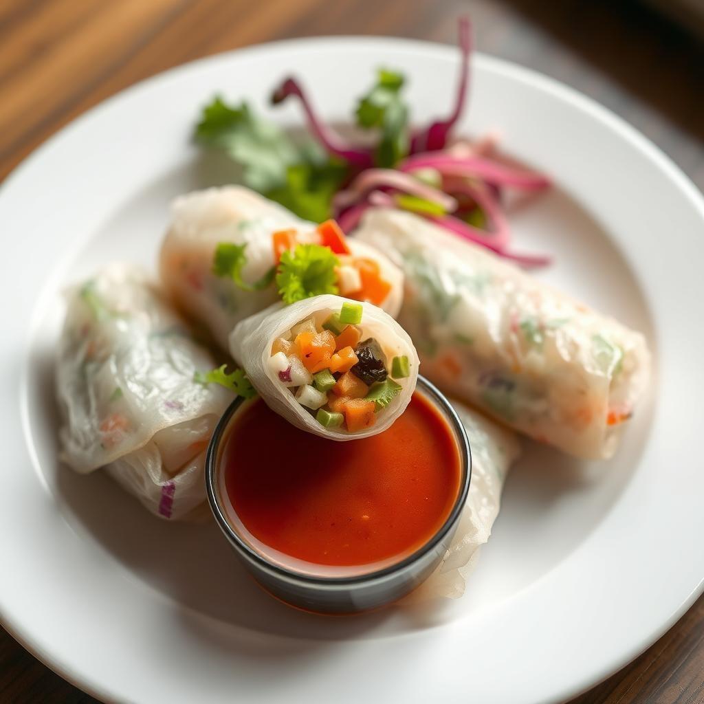 Asian-Inspired Rice Paper Rolls with Dipping Sauce