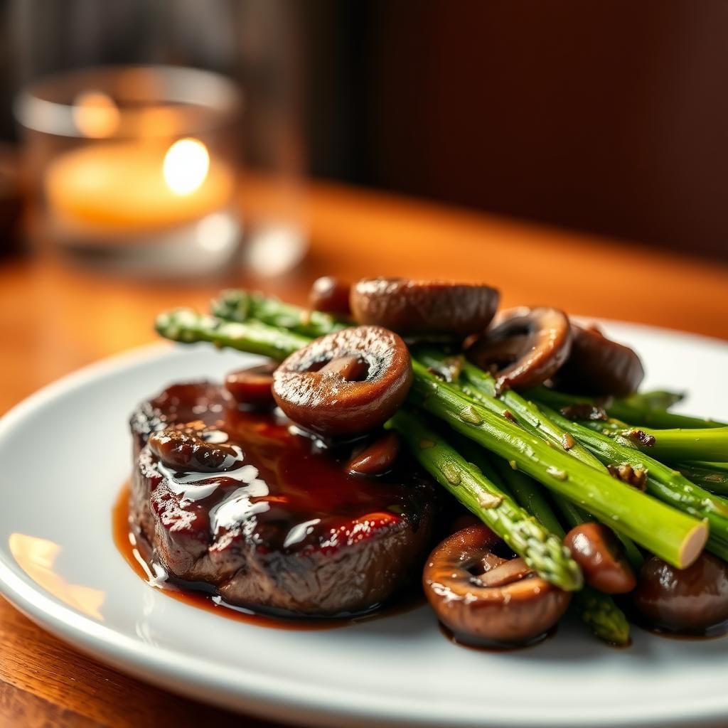 Balsamic Glazed Steak with Mushrooms and Asparagus